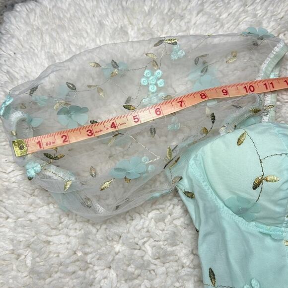 Aqua Floral Whimsical Flower Balloon Bubble Sleeves Girly MIDI Dress R5 - Picture 6 of 11